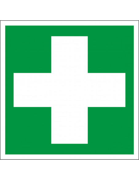 EHBO sticker, ISO 7010, E003, groen wit, symbool EHBO, wit kruis, vierkant