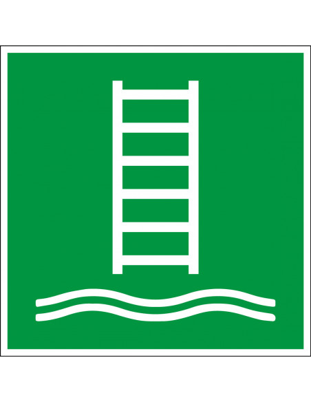 Vluchtladder sticker, ISO 7010, E059, vierkant, groen wit, vluchtladder pictogram