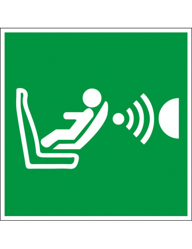 Detectie kinderstoeltje sticker, ISO 7010, E014, groen wit, vierkant, detectie kinderstoeltje pictogram