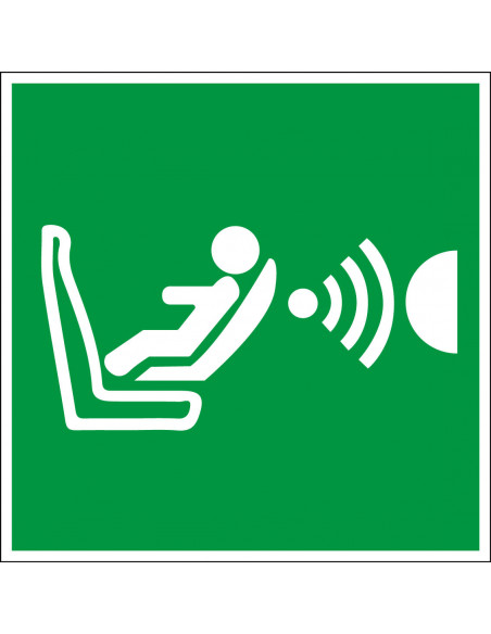 Detectie kinderstoeltje sticker, ISO 7010, E014, groen wit, vierkant, detectie kinderstoeltje pictogram