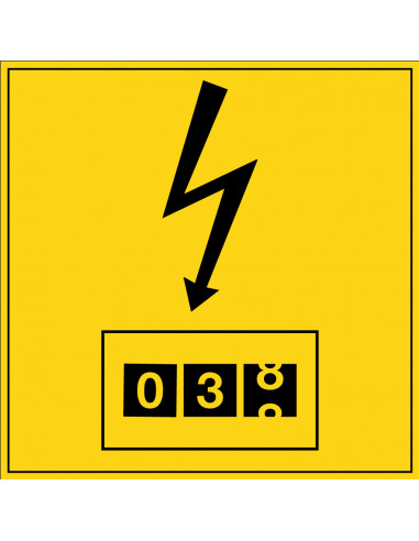 Elektrameter sticker, geel zwart, om aan te geven waar elektrameter zich bevind