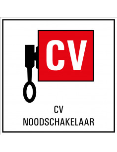 CV noodschakelaar sticker, rood zwart wit, vierkant
