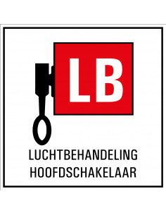 Luchtbehandeling hoofdschakelaar sticker, rood zwart, vierkant