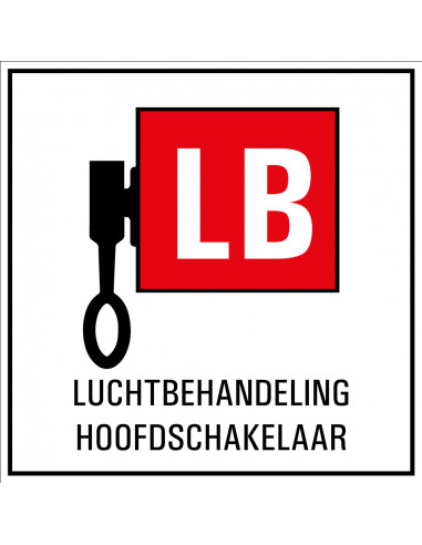 Luchtbehandeling hoofdschakelaar sticker, rood zwart, vierkant