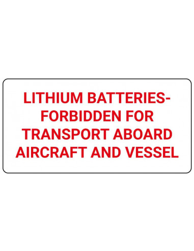 Lithium batteries forbidden sticker, rood wit, rechthoekig