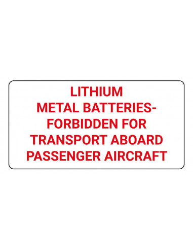 Lithium-Metal batteries forbidden sticker, rood wit, rechthoekig