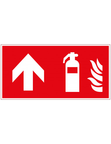 Brandblusser sticker rechtdoor, 300 x 150 mm, F001, rood wit, pictogram brandblusser met pijl, rechthoek