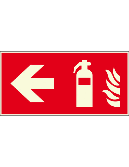 Lichtgevend brandblusser bord links, 300 x 150 mm, F001, rood wit, pictogram brandblusser met pijl links, rechthoek