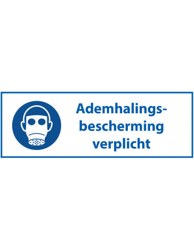 Ademhalingsbescherming verplicht tekststicker, Nederlandse tekst, blauw wit, rechthoek
