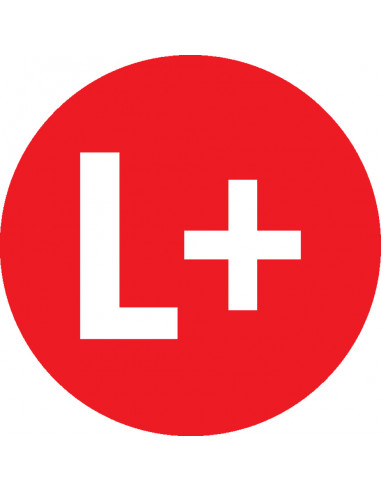 Positieve gelijkstroom L+ sticker, vel, rood wit per stuk met tekst L+