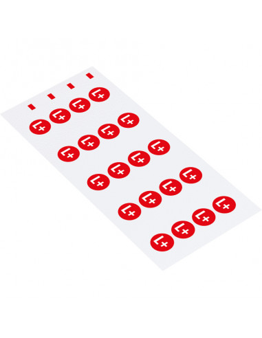 Positieve gelijkstroom L+ sticker, vel, rood wit op vel van 20 per kaart