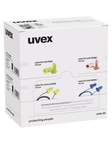Uvex oordoppen hi-com met koord, dispenser 100 paar/VE