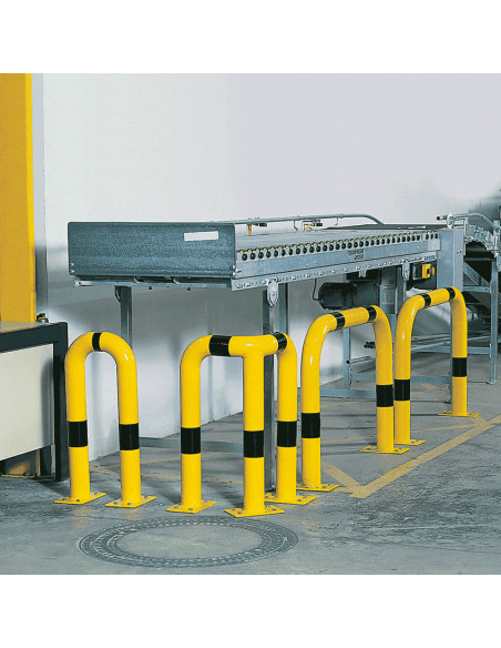 Beschermbeugel met voetplaat, 300 x 650 mm, geel zwart