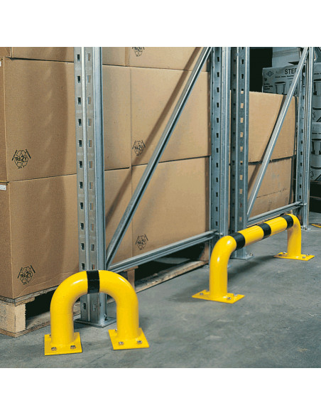 Beschermbeugel met voetplaat, 1000 x 250 mm, geel zwart