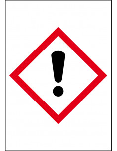 GHS07 irriterende stoffen leidingmarkering op rol, rechthoek, wit vlak rode ruit met pictogram
