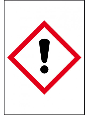 GHS07 irriterende stoffen leidingmarkering op rol, rechthoek, wit vlak rode ruit met pictogram
