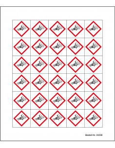 Minisymbool GHS01 'ontplofbare stoffen' sticker, CLP etiket, vierkant ruit, ontploffing, rood wit