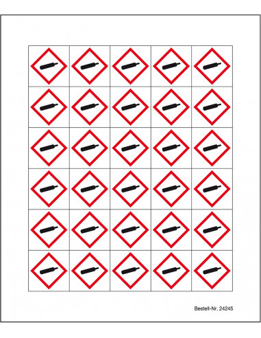 Minisymbool GHS04 gassen onder druk, sticker, gasfles, rood wit, ruit