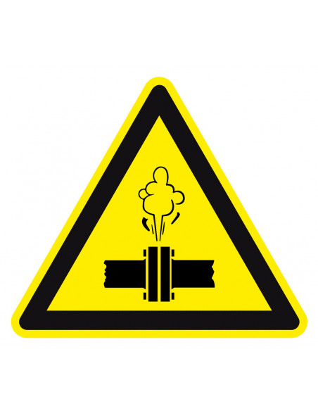 Waarschuwingssticker stoom onder druk, geel zwart, stoom onder druk symbool, driehoek