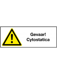 Gevaar, cytostatica sticker, rechthoek, wit geel zwart, tekst