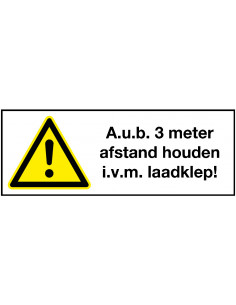 3 meter afstand houden laadklep sticker, rechthoek, wit geel zwart, met tekst
