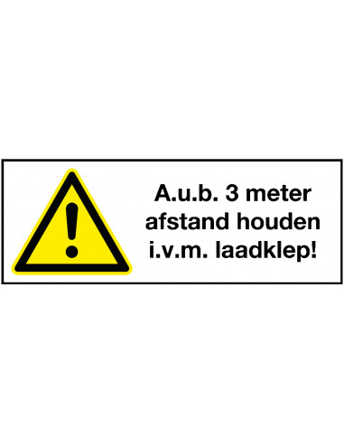 3 meter afstand houden laadklep sticker, rechthoek, wit geel zwart, met tekst