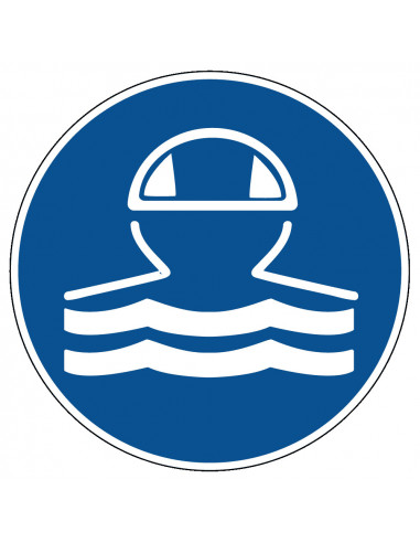 Badmuts verplicht sticker, blauw wit, rond