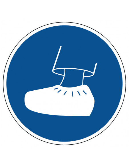 Overschoen verplicht sticker, rond, blauw wit, overschoen pictogram