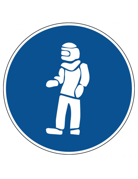 Gaspak verplicht sticker, rond, blauw wit, persoon in gaspak pictogram