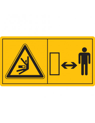 Combinatie-etiket blijf buiten het zwenkbereik van de machine, hou veilige afstand sticker, geel zwart