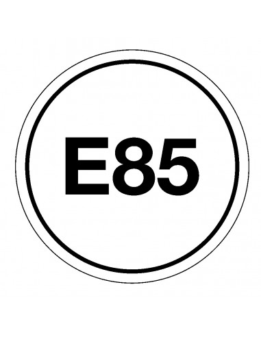 E85 benzine sticker, rond, wit zwart, tekst E85