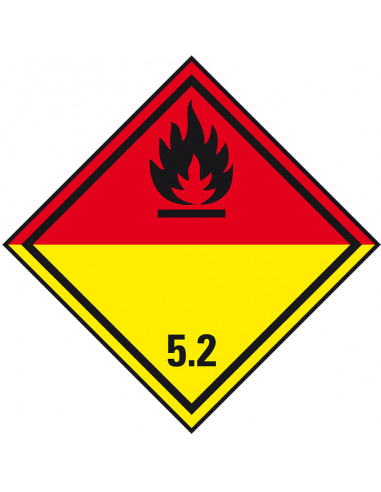 ADR klasse 5.2 bord organische peroxide, kunststof, geel rood zwart, ruit, pictogram peroxide