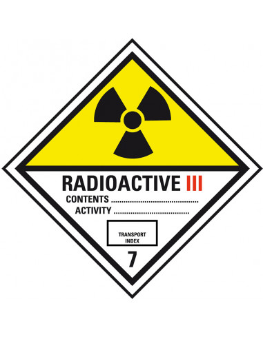 ADR klasse 7 radioactief 3 bord, kunststof, ruit, wit geel zwart, radioactief 3
