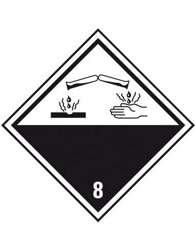 ADR klasse 8 bijtende stoffen bord, kunststof, ruit, wit zwart, bijtende stoffen pictogram