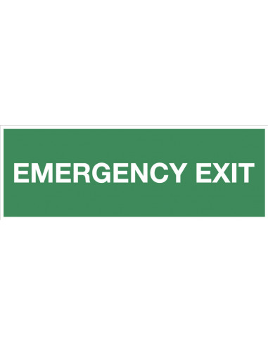 Emergency exit bord met tekst, kunststof, groen wit, rechthoek, Engelse tekst