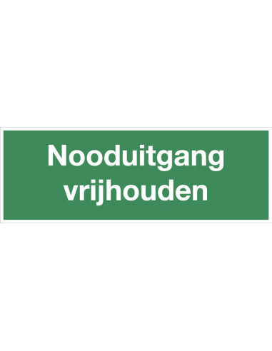 Nooduitgang vrijhouden bord met tekst, kunststof, groen wit, rechthoek, Nederlandse tekst
