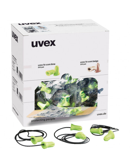 Uvex oordoppen hi-com met koord, dispenser 100 paar/VE