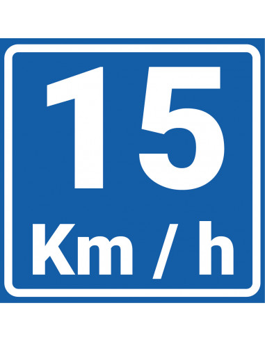 Adviessnelheid 15 km bord, kunststof, blauw wit, vierkant, 15 kilometer per uur symbool