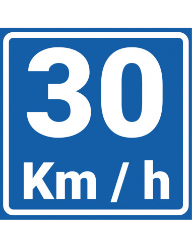 Adviessnelheid 30 km bord, kunststof, blauw wit, vierkant, 30 kilometer per uur symbool