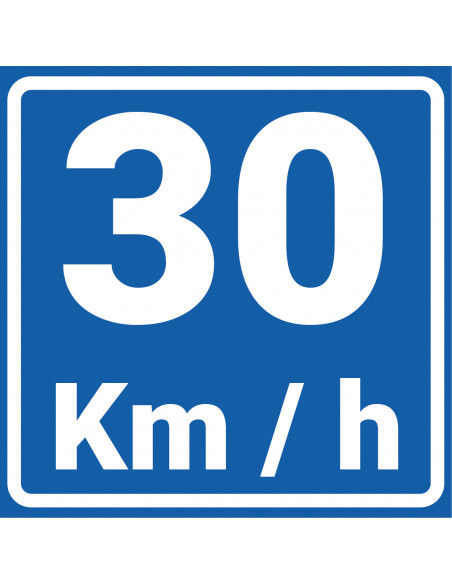 Adviessnelheid 30 km bord, kunststof, blauw wit, vierkant, 30 kilometer per uur symbool