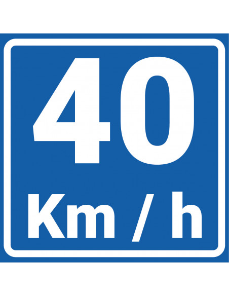 Adviessnelheid 40 km bord, kunststof, blauw wit, vierkant, 40 kilometer per uur symbool
