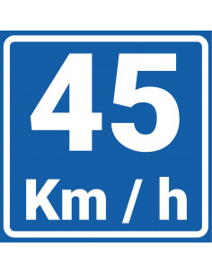 Adviessnelheid 45 km bord, kunststof, blauw wit, vierkant, 45 kilometer per uur symbool