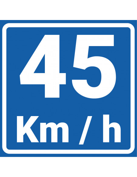Adviessnelheid 45 km sticker, vierkant, blauw wit, 45 km per uur symbool