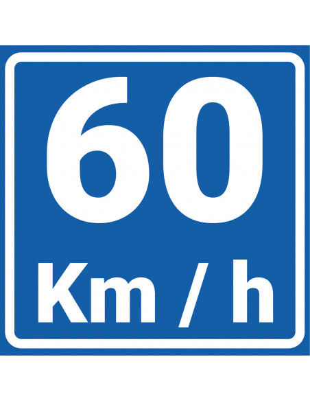 Adviessnelheid 60 km bord, kunststof, blauw wit, vierkant, 60 kilometer per uur symbool