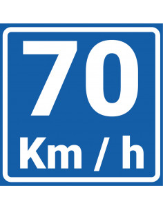 Adviessnelheid 70 km sticker, vierkant, blauw wit, 70 km per uur symbool