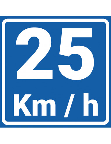 Adviessnelheid 25 km bord, kunststof, blauw wit, vierkant, 25 kilometer per uur symbool