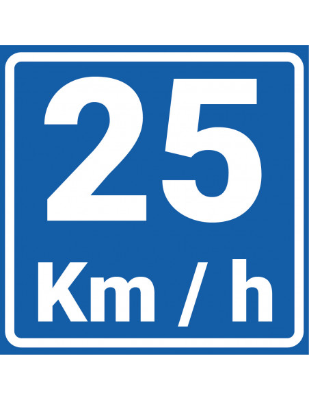Adviessnelheid 25 km sticker, vierkant, blauw wit, 25 km per uur symbool
