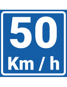 Adviessnelheid 50 km bord, kunststof, rond, blauw wit, 50 kilometer per uur symbool