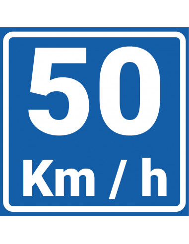 Adviessnelheid 50 km bord, kunststof, rond, blauw wit, 50 kilometer per uur symbool