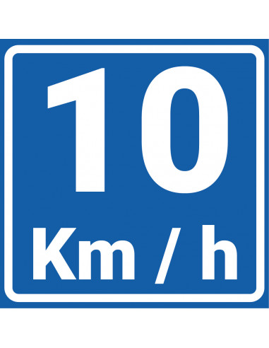 Adviessnelheid 10 km bord, kunststof, blauw wit, vierkant, 10 kilometer per uur symbool